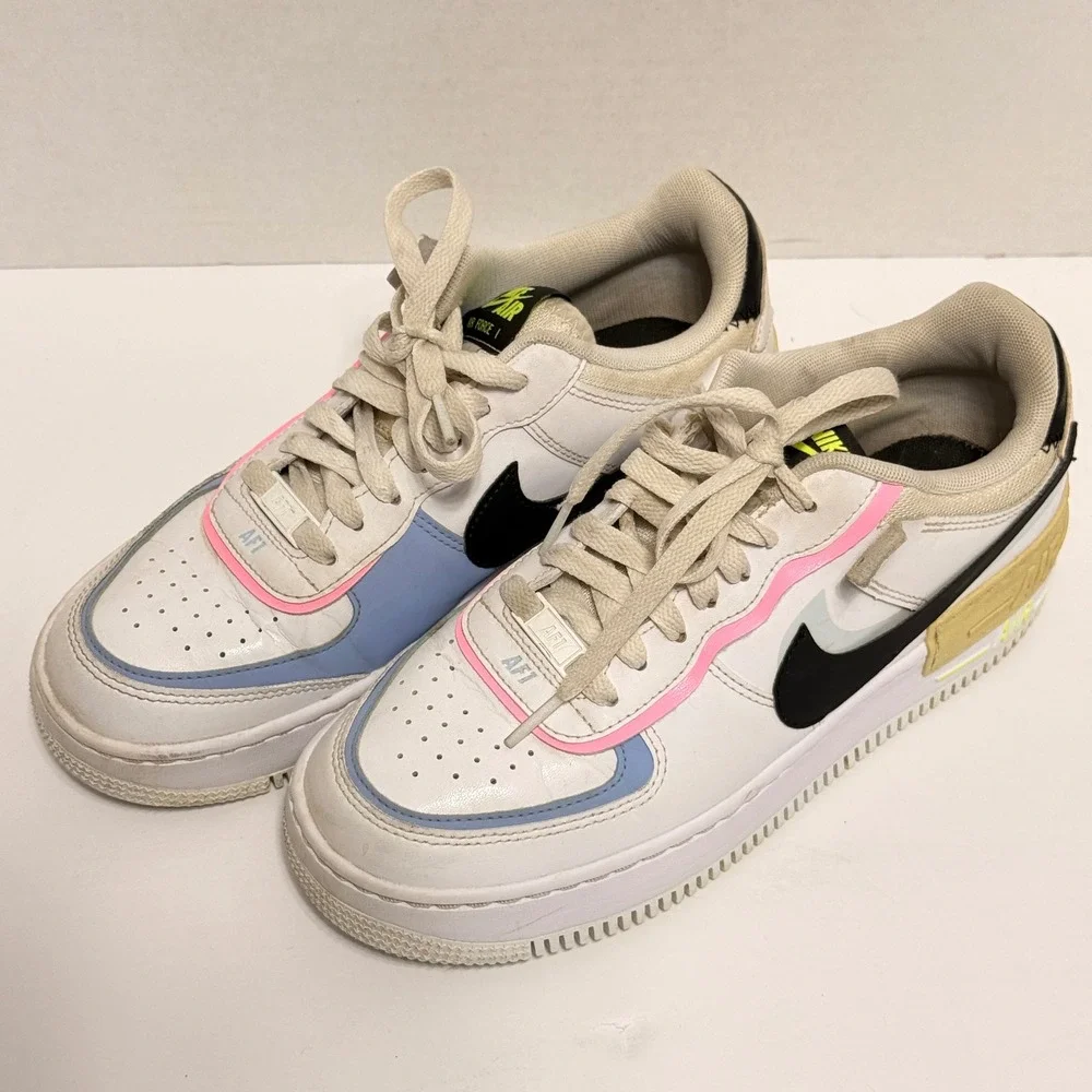 Nike Air Force 1‎ Shadow SE Casual Sneakers White Pink Blue Yellow Size 7.5